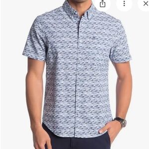 Original Penguin AOP Fish-Print Button Up Shirt SS Cotton Blend Men Sz S
